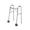 Medline Adult Bariatric 2 Button Folding Walker With Wheels, 600lb
